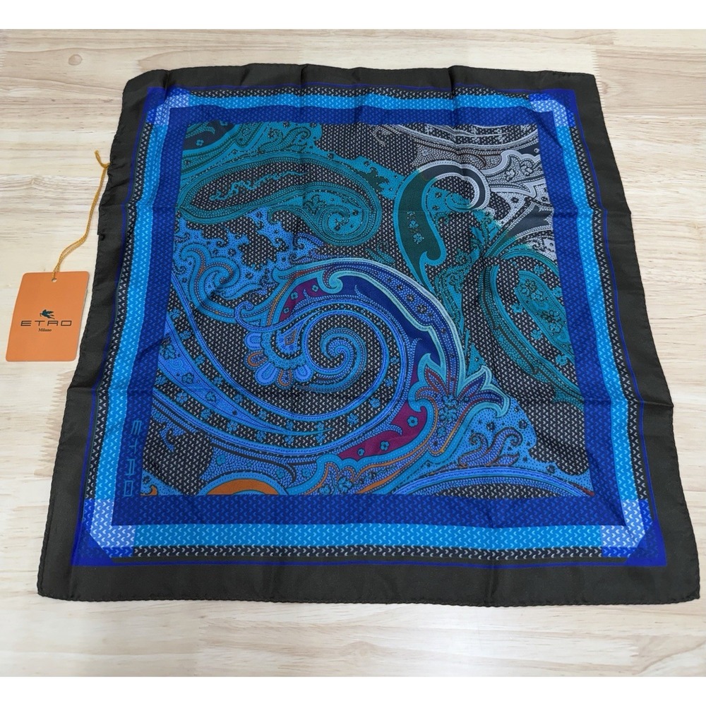ETRO Milano 100% Silk Multicolor Geometric Pocket Square Handkerchief Italy